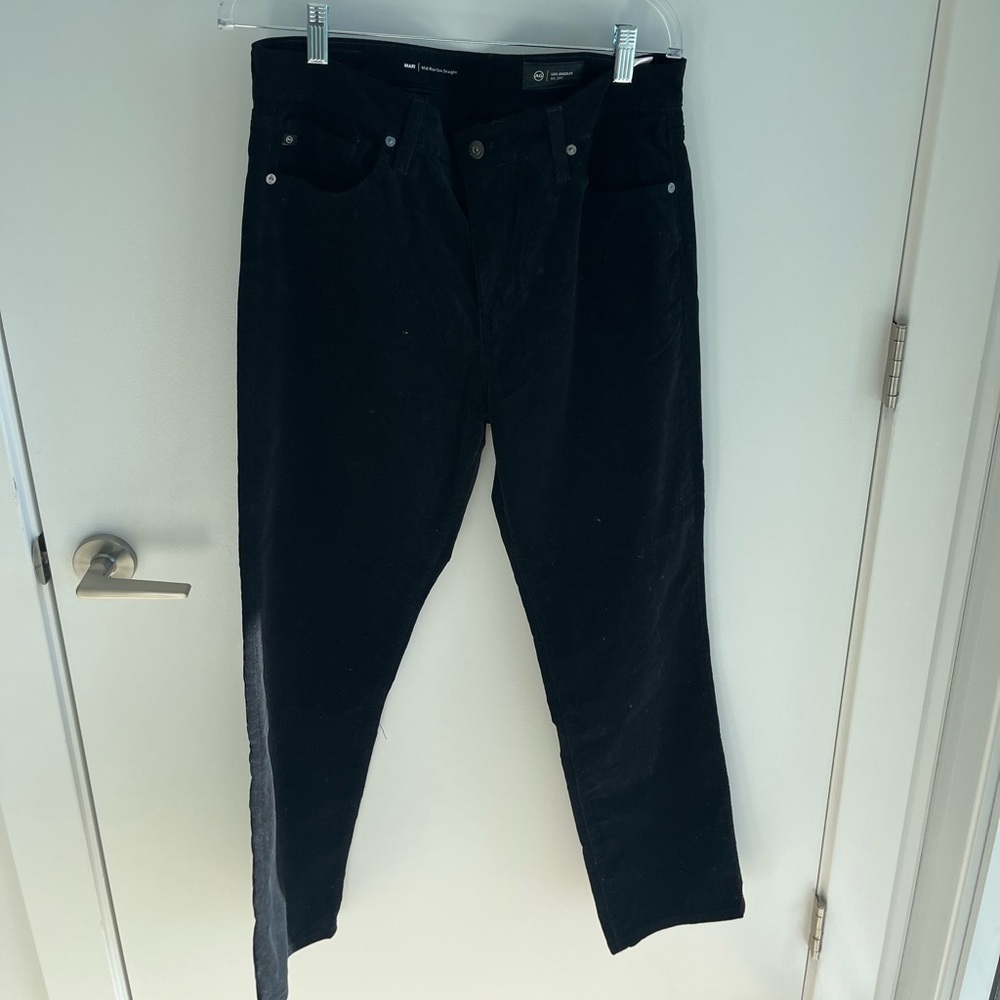 AG Black Corduroy Mari Mid Rise Slim Straight